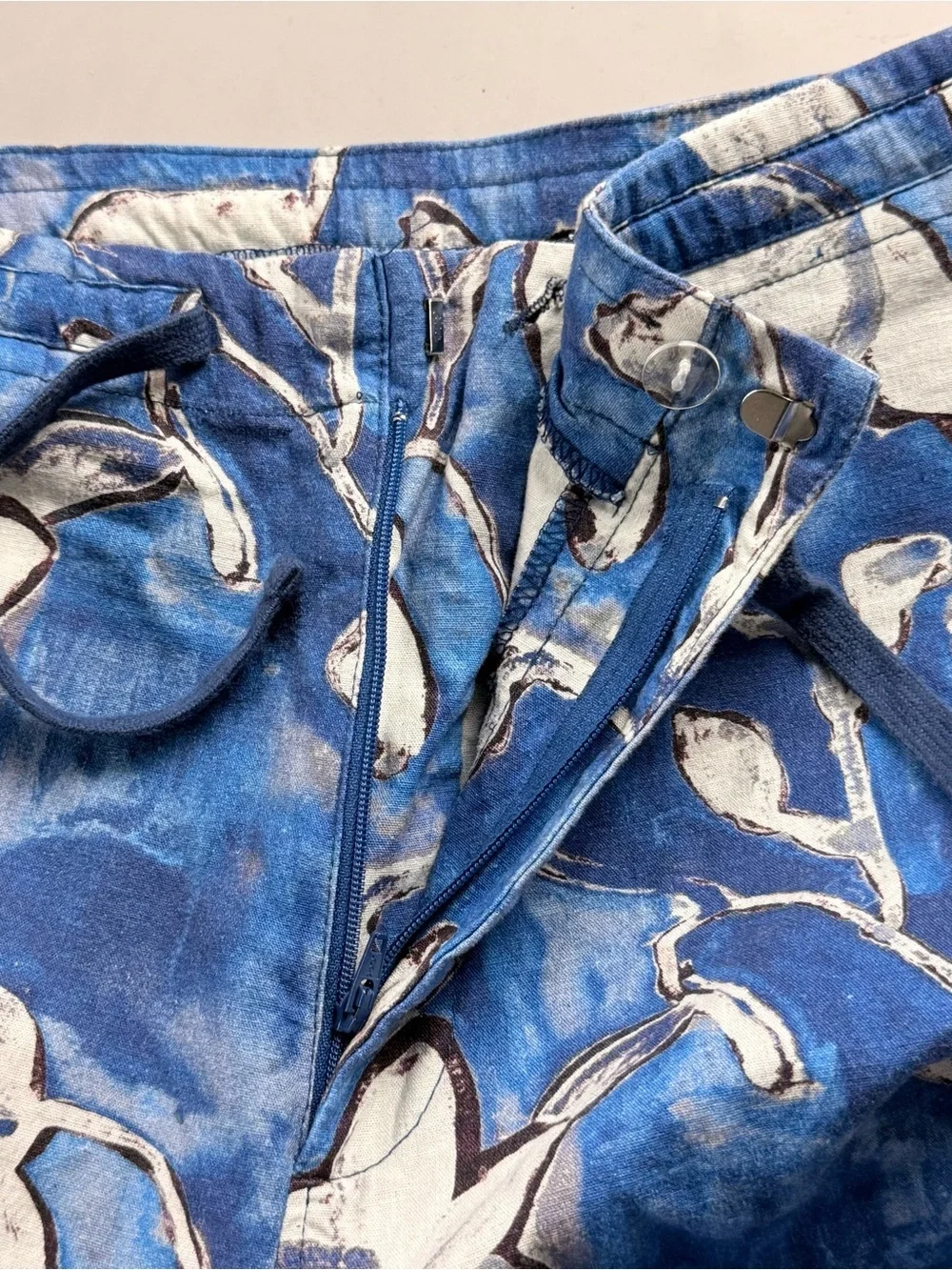 Peruvian Connection Cote D’Azur Linen Blend Wide Leg Pants Blue Floral 8